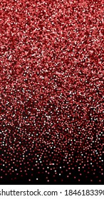 Red gold glitter luxury sparkling confetti. Scattered small gold particles on black background. Excellent festive overlay template. Unusual vector background.