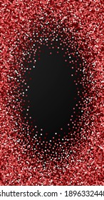 Red gold glitter luxury sparkling confetti. Scattered small gold particles on black background. Divine festive overlay template. Worthy vector background.