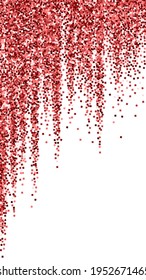 Red gold glitter luxury sparkling confetti. Scattered small gold particles on white background. Emotional festive overlay template. Marvelous vector background.
