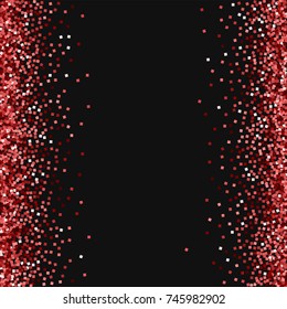 Red Gold Glitter. Messy Border On Black Background. Glamorous Vector Illustration.