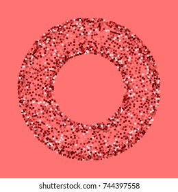 Red gold glitter. Round bagel frame on pink background. Excellent vector illustration.