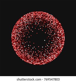 Red gold glitter. Round frame with red gold glitter on black background. Outstanding Vector illustration.