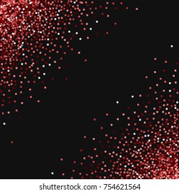 Red gold glitter. Scatter abstract corners on black background. Mind-blowing vector illustration.