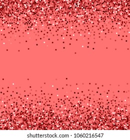 Red gold glitter. Scattered border on pink background. Appealing vector illustration.