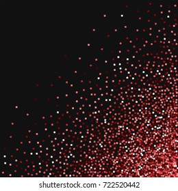 Red gold glitter. Scattered bottom right corner with red gold glitter on black background. Fair Vector illustration.
