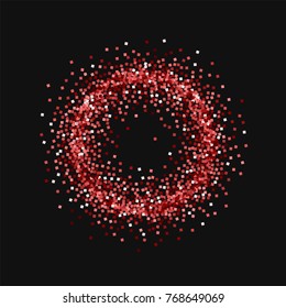 Red gold glitter. Small circle frame with red gold glitter on black background. Splendid Vector illustration.