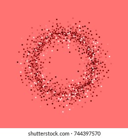 Red gold glitter. Small ring frame on pink background. Pleasant vector illustration.