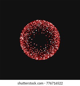 Red gold glitter. Small round frame on black background. Pleasing vector illustration.
