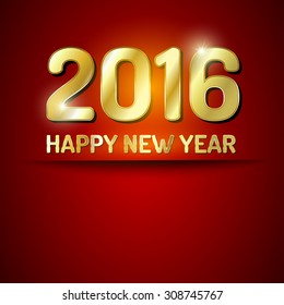 Red and gold greeting card for New Year 2016.