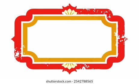 Red and gold grunge frame, rectangle grunge on white background for your presentaion or design background 