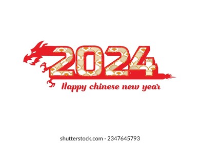 Red and gold happy lunar new year 2024 dragon isolated