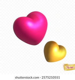 Red and gold heart isolated on soft background. Love symbol. 3D vector holiday elements