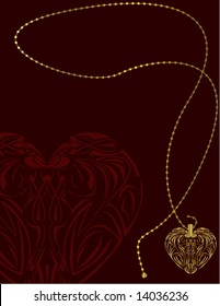 Red gold heart locket background