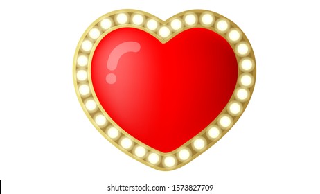 The red and gold heart shape with light bulbs decoration isolated on the white background. ( vector )