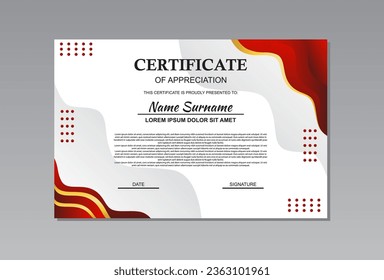 red and gold horizontal certificate template design in abstract style for appreciation.