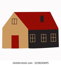 red and gold house, fashionable print, vector illustration.