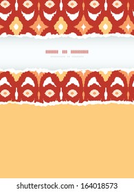 Red and gold ikat geometric frame vertical torn frame seamless pattern background