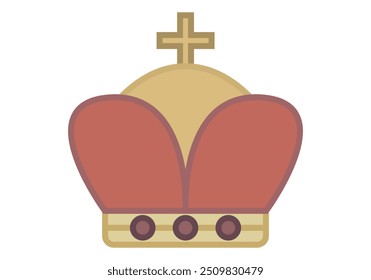 Red and gold king or monarch crown with Christian cross