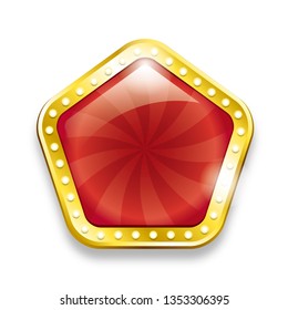 Red and gold light bulb frame sticker, label, badge, emblem with retro casino, vegas style.