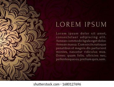 Vector de fondo de lujo rojo y dorado. Plantilla de la tarjeta de patrón real islámica paisley mandala. Diseño étnico para Ramadán, Navidad, Año Nuevo, salón de belleza, invitación a la boda, ahorrar la fecha