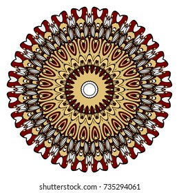 red, gold mandala round ornament design for greeting card, invitation. Vector illustration