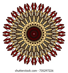 red, gold mandala round ornament design for greeting card, invitation. Vector illustration