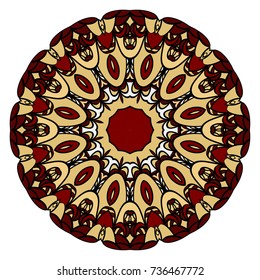 red, gold mandala round ornament design for greeting card, invitation. Vector illustration