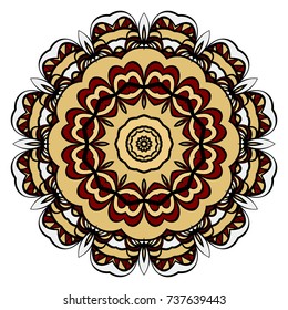 red, gold mandala round ornament design for greeting card, invitation. Vector illustration