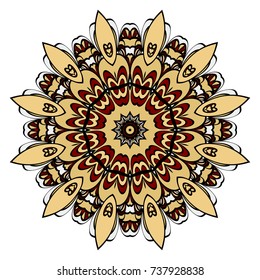 red, gold mandala round ornament design for greeting card, invitation. Vector illustration