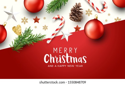 Red and gold merry christmas layout composition background.