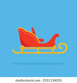 red and gold minimalist christmas santa sleigh, flat style snow sleigh, suitable for poster and web icon