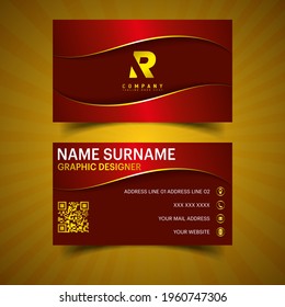 Red And Gold Modern Creative Business Card And Name Card, Horizontal Simple Clean Template - Vector Illustration