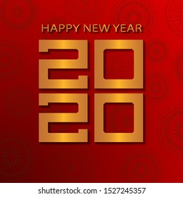 Red and gold New Year background. Happy New Year 2020 logo text design. Cover of business diary for 2020 with wishes. Brochure design template, card, banner. 3D Vector illustration.