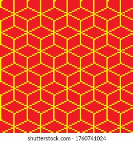 red and gold pattern background. Vector texture. Pixel art background.