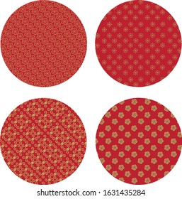 red gold pattern in cicle of chinese style set.simple background design. vector