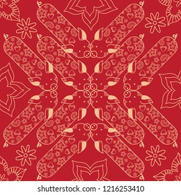 Red and gold pig seamless pattern herringbone. Vector. EPS 8.