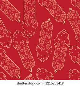Red and gold pig seamless. Vector. EPS 8.