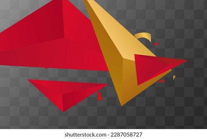 Red and Gold Pyramid Geometric Vector Transparent  Background. Modern Brochure. Luxury Abstract Elements Layout. Graphic Certificate.
