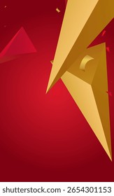 Fundo vermelho e ouro pirâmide gráfico vetor rosa. Banner da Moda. Borgonha Geometric Shards Layout. Padrão Criativo.