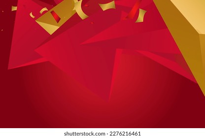 Red and Gold Pyramid Minimalist Vector Pink Background. Technology Pattern. Luxury Minimal Elements Decoration. Abstract Certificate.