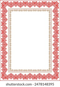 Red gold rectangular Vertical Islamic Asian Kazakh national ornament ornament frames. A4 format. Kazakh pattern frame, border, decorative ornament of the Kazakh, Kyrgyz, Mongol, Tatar, Uzbek, Tajik