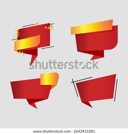 Red and Gold Ribbon Banner Set Modern Sale Tags and Promotion Labels with Bold Geometric Style