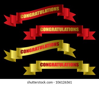 Red & Gold Ribbon Congratulations on Isolated Black