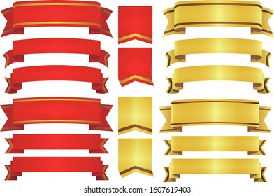 Red and gold ribbon set, background or banner. 