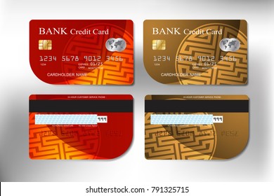 red and gold scabbard graphic realistic credit or debit cards set with vector illustration design eps10