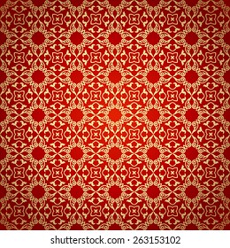 Red and gold seamless background in Victorian style. Vector illustration