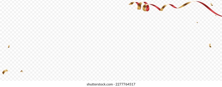 Red and Gold Serpentine Shiny Vector Panoramic Transparent Background. Abstract Ribbon Illustration. Spiral Celebrate Poster. Burgundy and Luxury Festive Plant.
