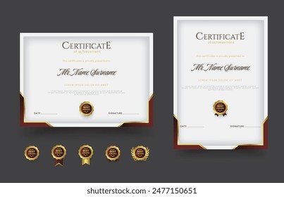 Red and gold set certificate of achievement template for business, award, and education.