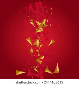 Red and Gold Shards Abstract Vector Pink Background. Minimal Cover. Golden Technology Triangle Pattern. Business Template.