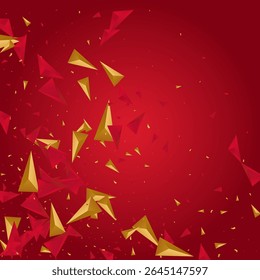 Red and Gold Shards Minimalist Vector Pink Background. Trendy Magazine. Chic Geometric Pyramid Presentation. Minimal Layout.